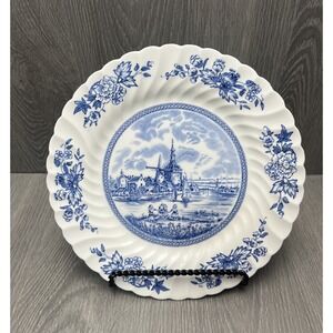 Johnson Bros Tulip Time Dinner Plate Blue & White Windmill Scene England READ